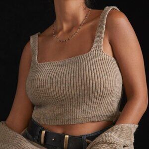 Anthropologie NWT Women's Size S Gray Brown Knit Sweater Cropped Cozy Tank Top